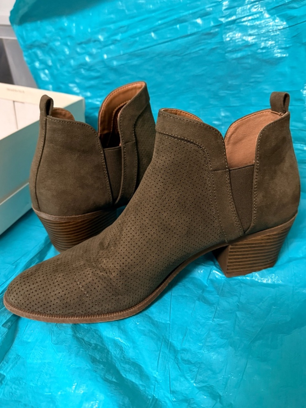 Style & Co Women's Suede Perforated Ankle Boot in Olive